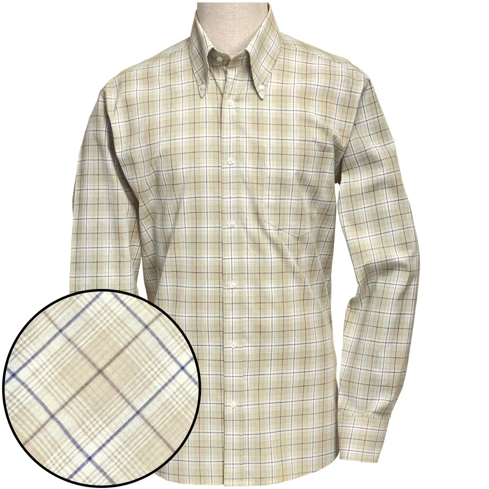 Adaptor Clothing Check Long Sleeve Button Down Shirt Beige