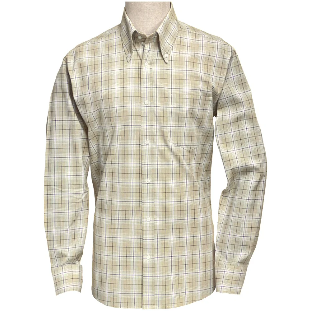 Adaptor Clothing Check Long Sleeve Button Down Shirt Beige - Image 2