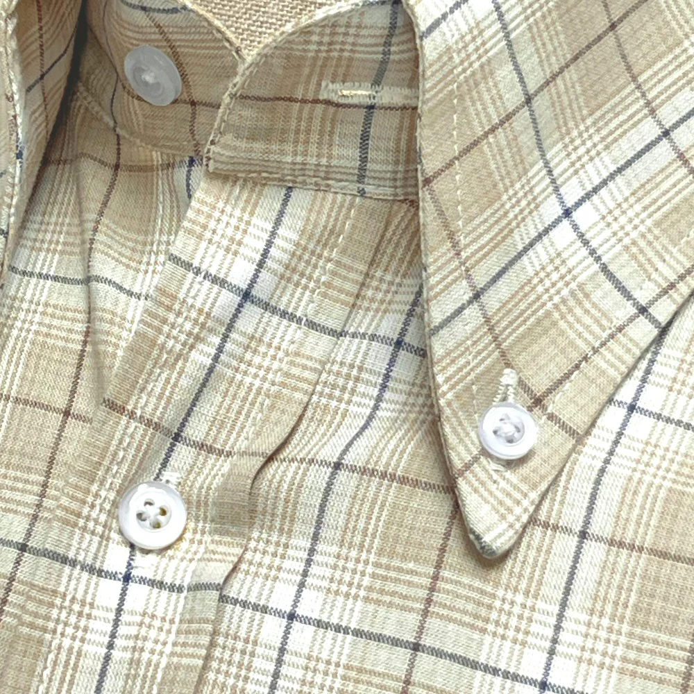 Adaptor Clothing Check Long Sleeve Button Down Shirt Beige - Image 4