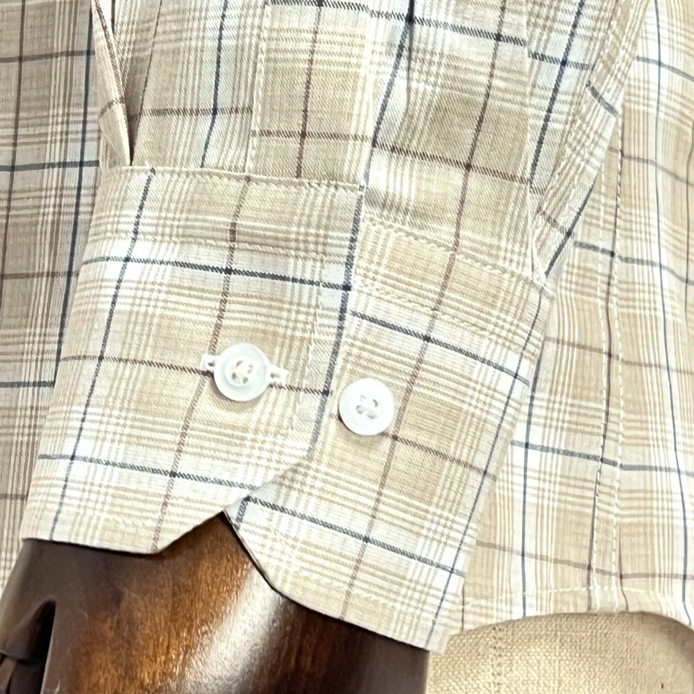 Adaptor Clothing Check Long Sleeve Button Down Shirt Beige - Image 6