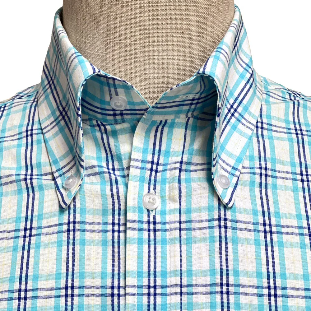 Adaptor Clothing Check Long Sleeve Button Down Shirt Turquoise - Image 3