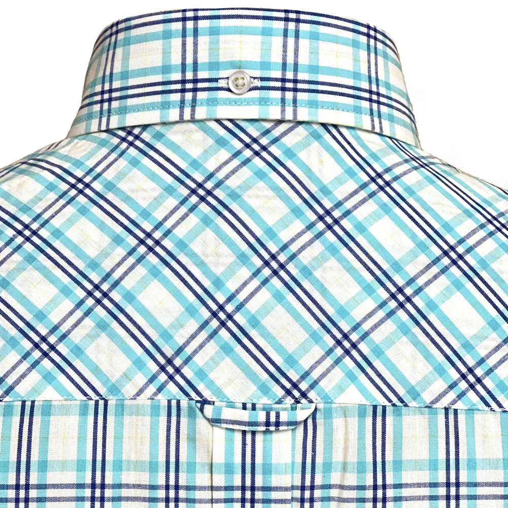 Adaptor Clothing Check Long Sleeve Button Down Shirt Turquoise - Image 4