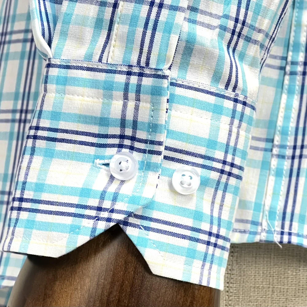 Adaptor Clothing Check Long Sleeve Button Down Shirt Turquoise - Image 6