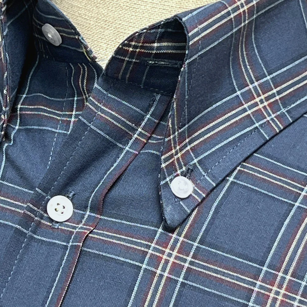 Adaptor Clothing Check Short Sleeve Button Down Shirt Mid Blue - Image 5