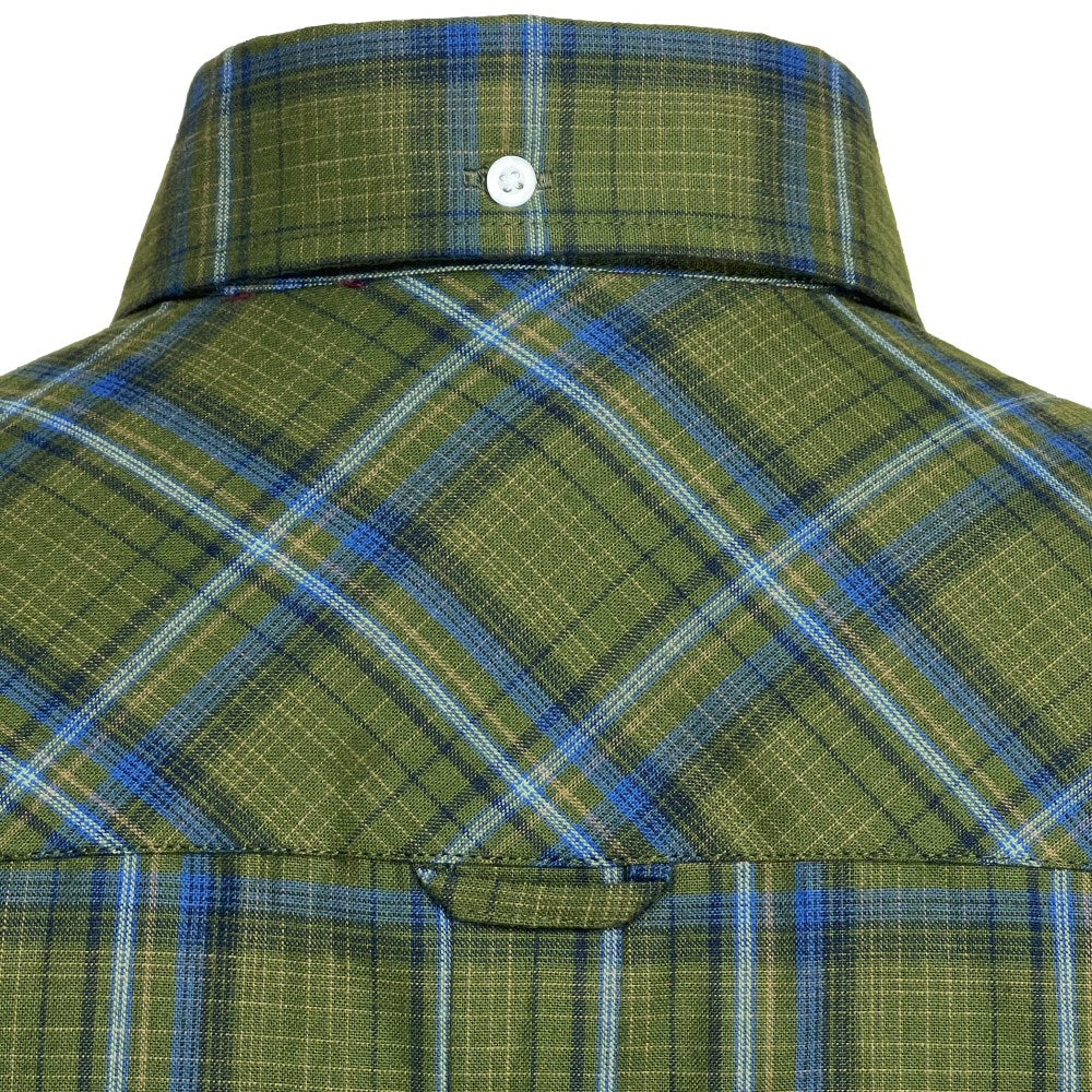 Adaptor Clothing Check Short Sleeve Button Down Shirt Olive - Image 4