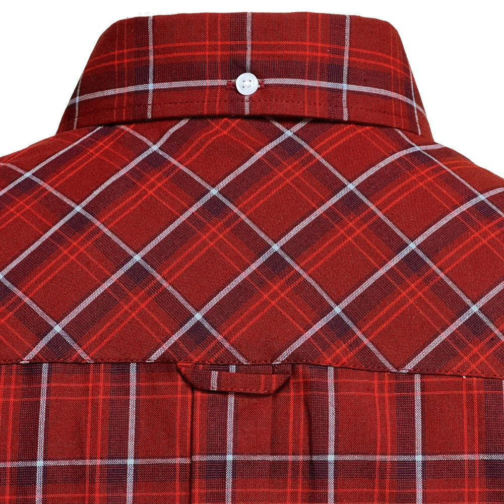 Adaptor Clothing Check Short Sleeve Button Down Shirt Oxblood - Image 4
