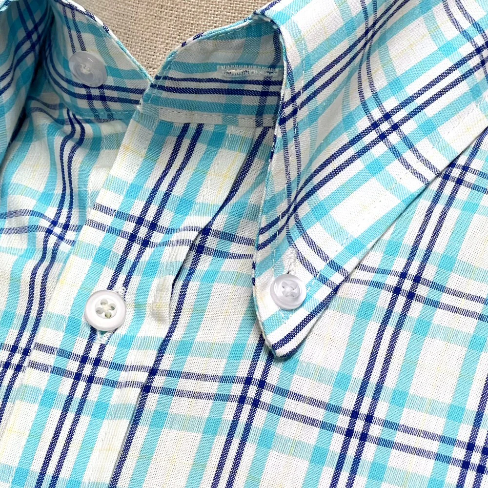 Adaptor Clothing Check Short Sleeve Button Down Shirt Turquoise - Image 5