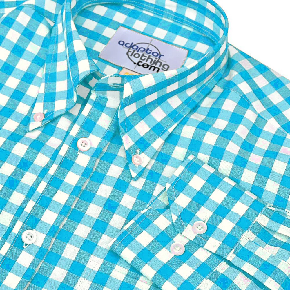 Adaptor Clothing Gingham Long Sleeve Button Down Shirt Aqua - Image 2