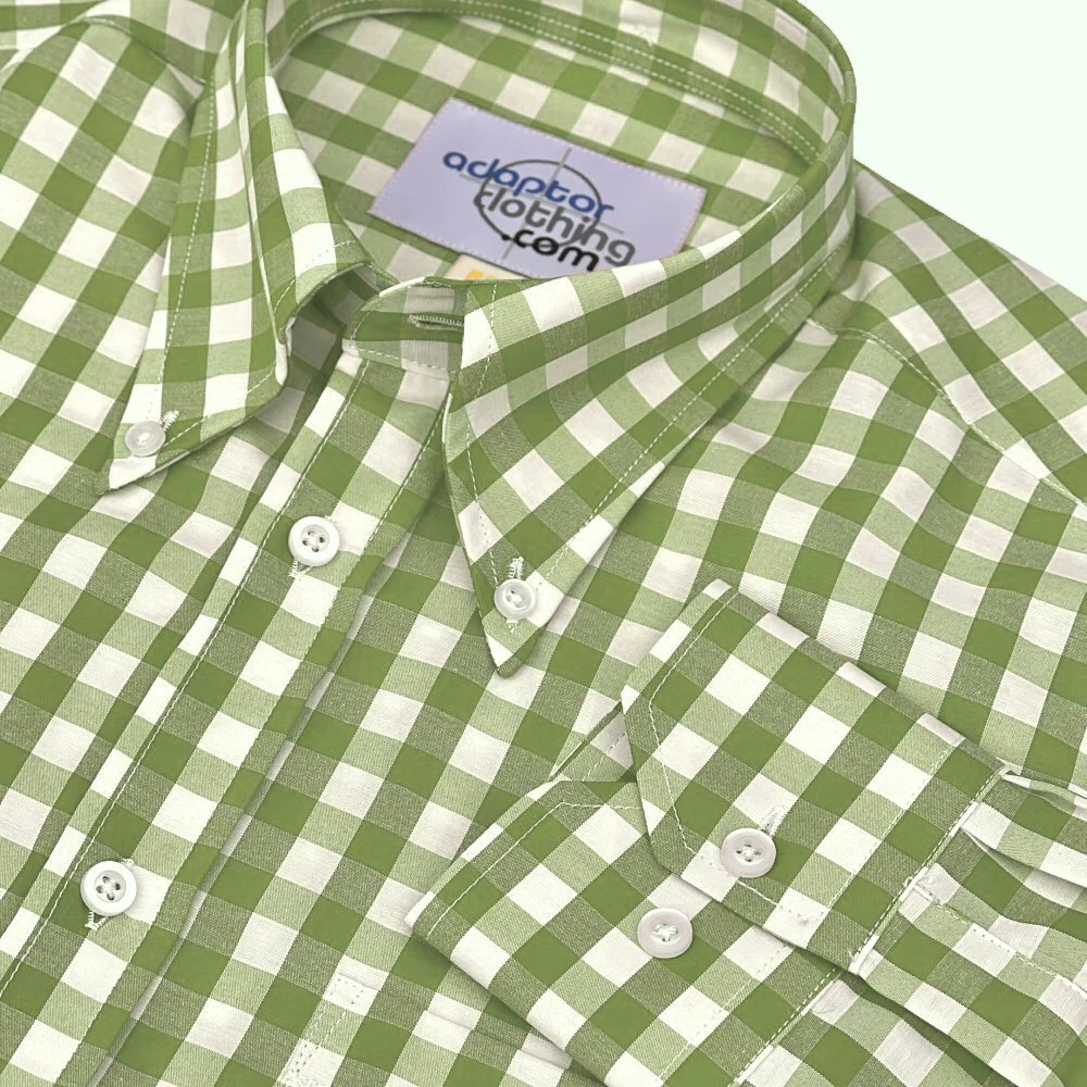 Adaptor Clothing Gingham Long Sleeve Button Down Shirt Moss - Image 3