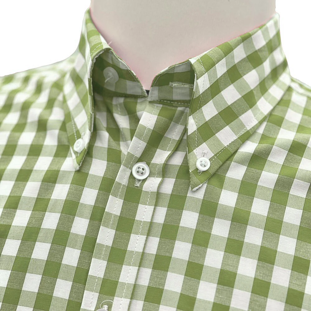 Adaptor Clothing Gingham Long Sleeve Button Down Shirt Moss - Image 4