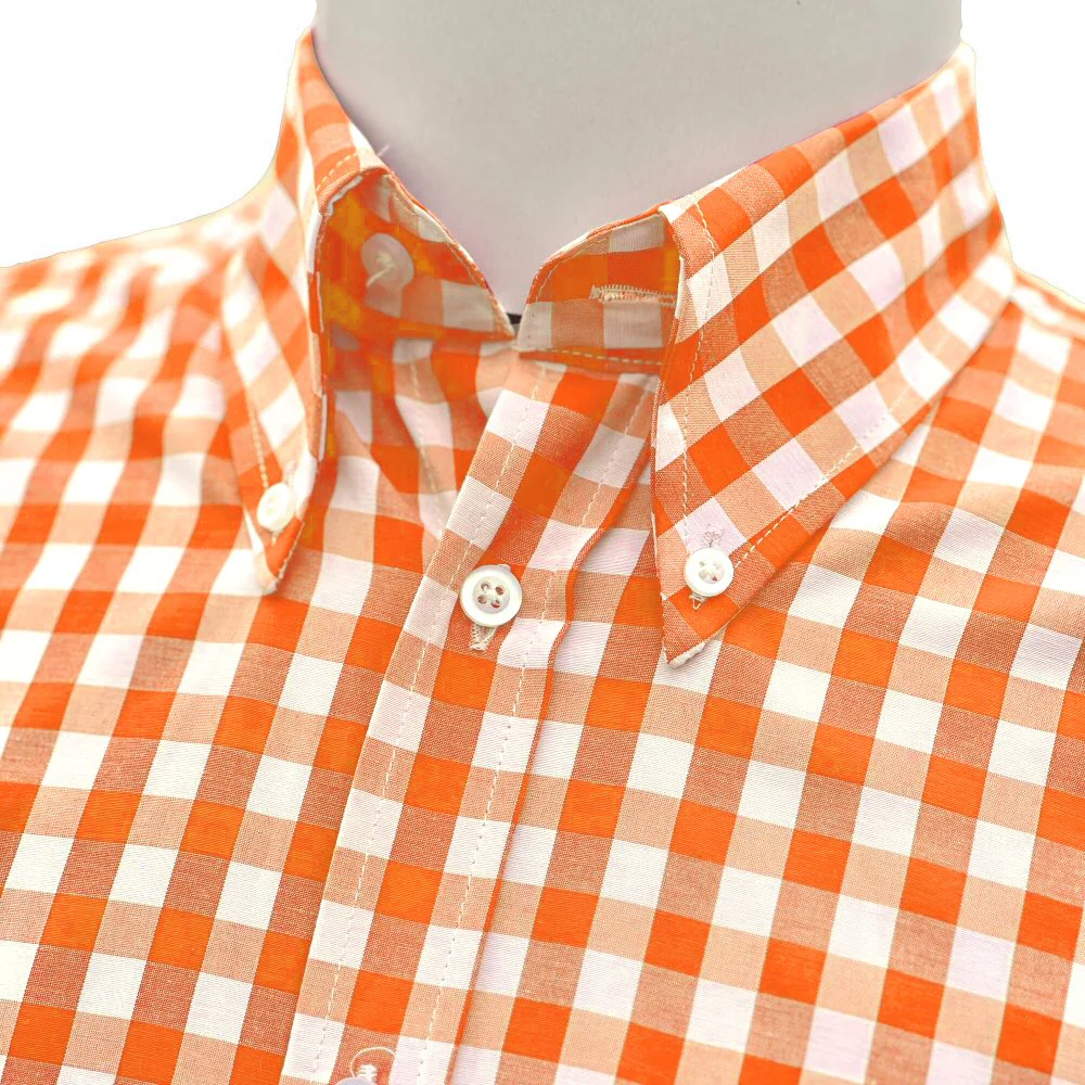 Adaptor Clothing Gingham Long Sleeve Button Down Shirt Orange - Image 4