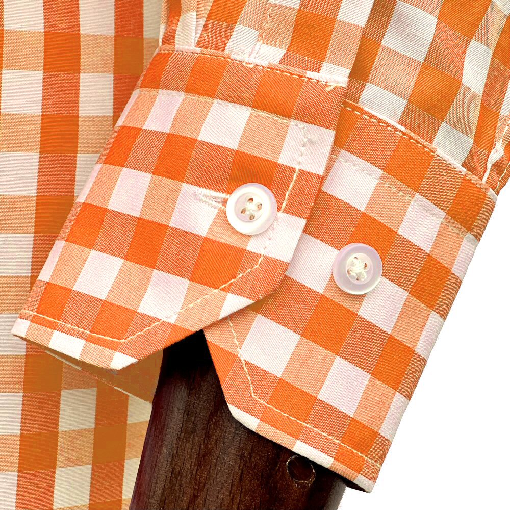 Adaptor Clothing Gingham Long Sleeve Button Down Shirt Orange - Image 6