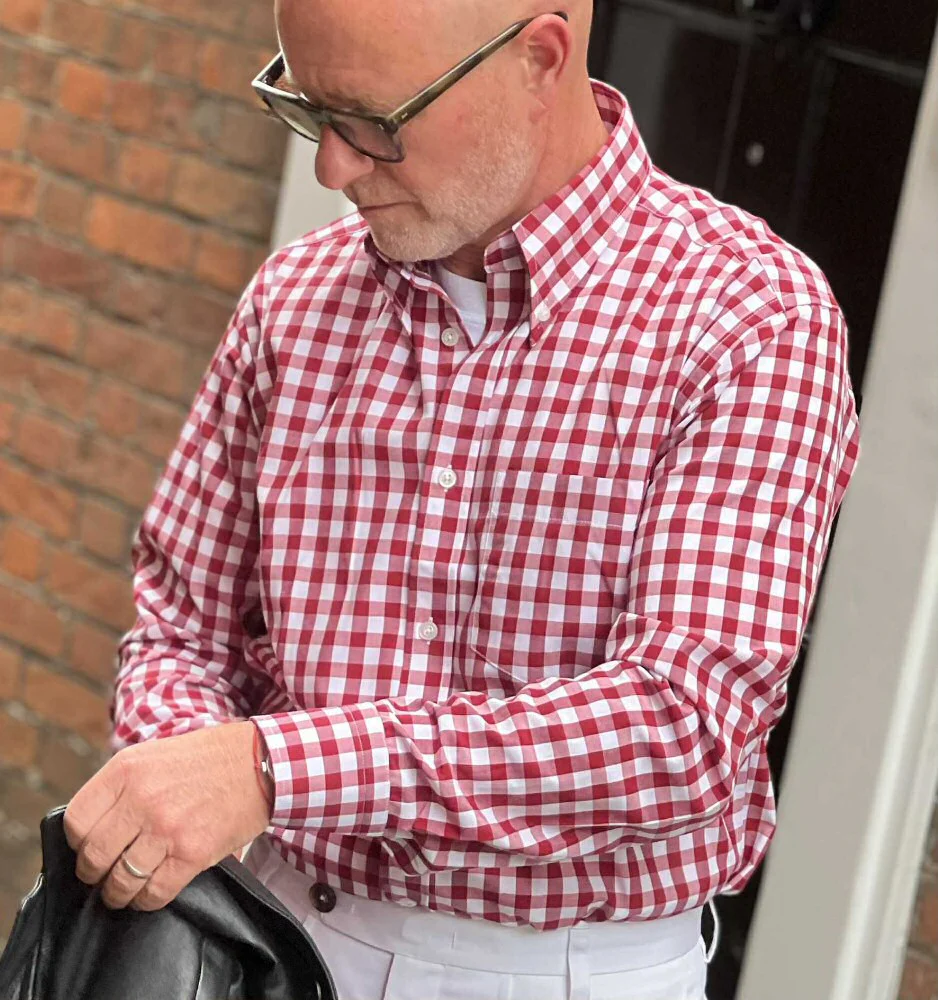 Adaptor Clothing Gingham Long Sleeve Button Down Shirt Wine - Image 2