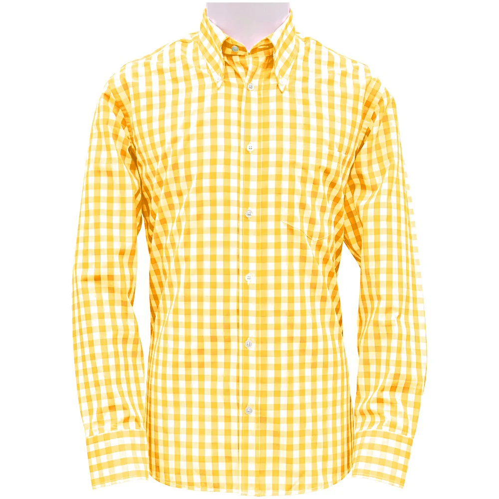 Adaptor Clothing Gingham Long Sleeve Button Down Shirt Yellow