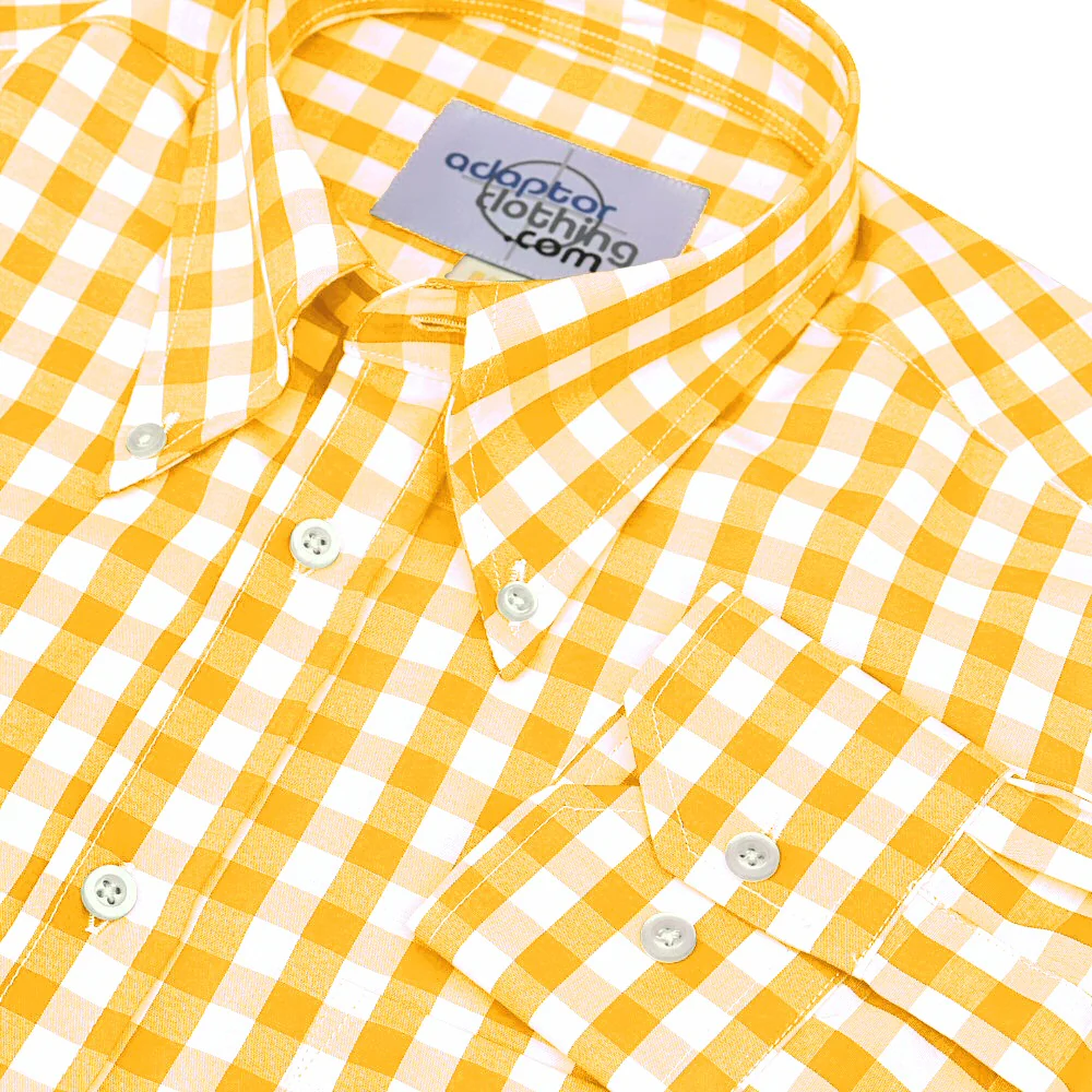 Adaptor Clothing Gingham Long Sleeve Button Down Shirt Yellow - Image 2
