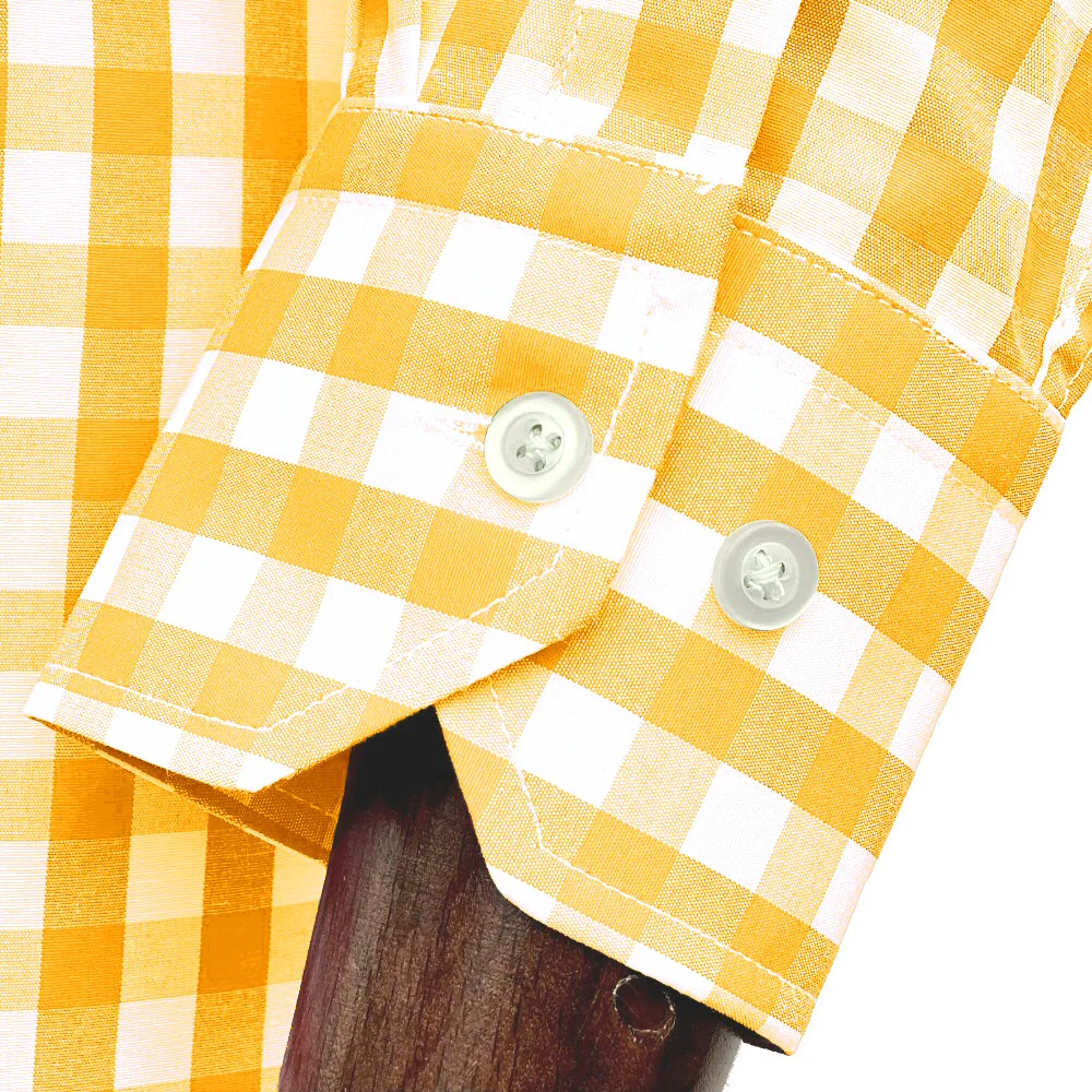 Adaptor Clothing Gingham Long Sleeve Button Down Shirt Yellow - Image 4