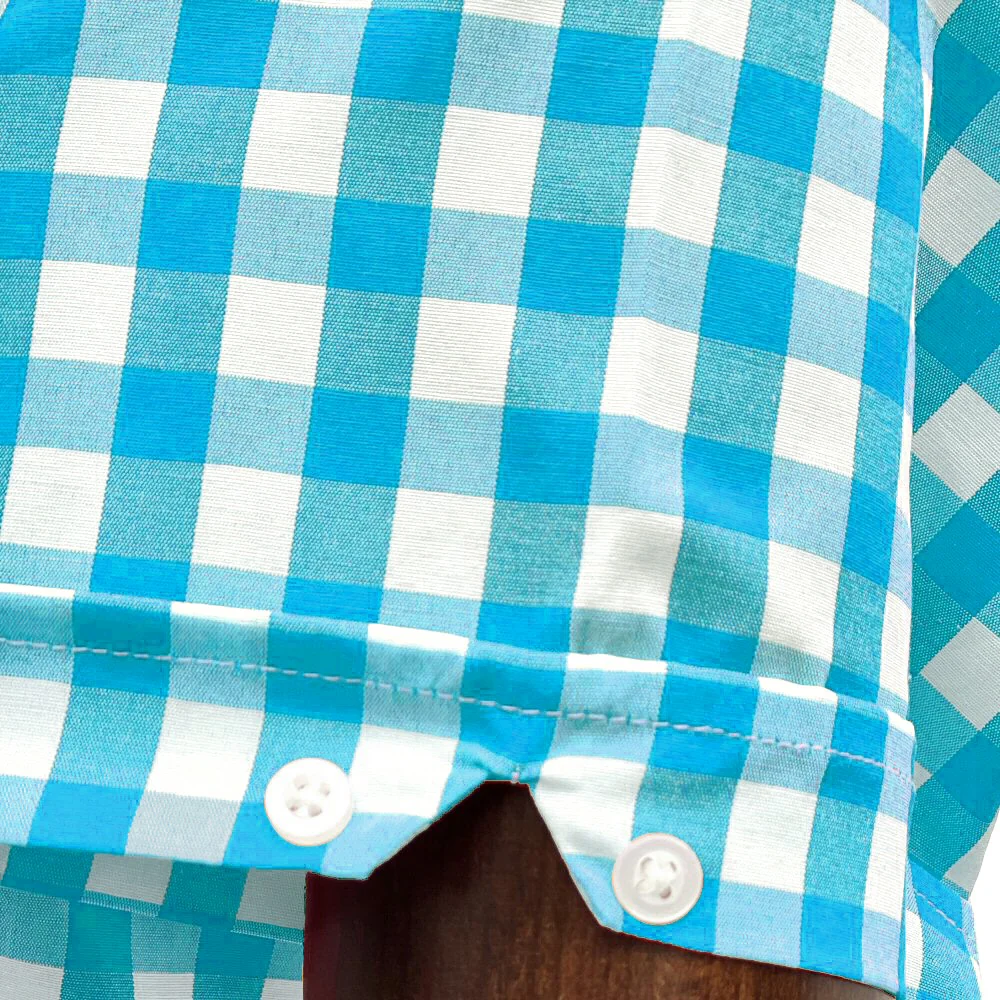 Adaptor Clothing Gingham Short Sleeve Button Down Shirt Aqua - Image 5