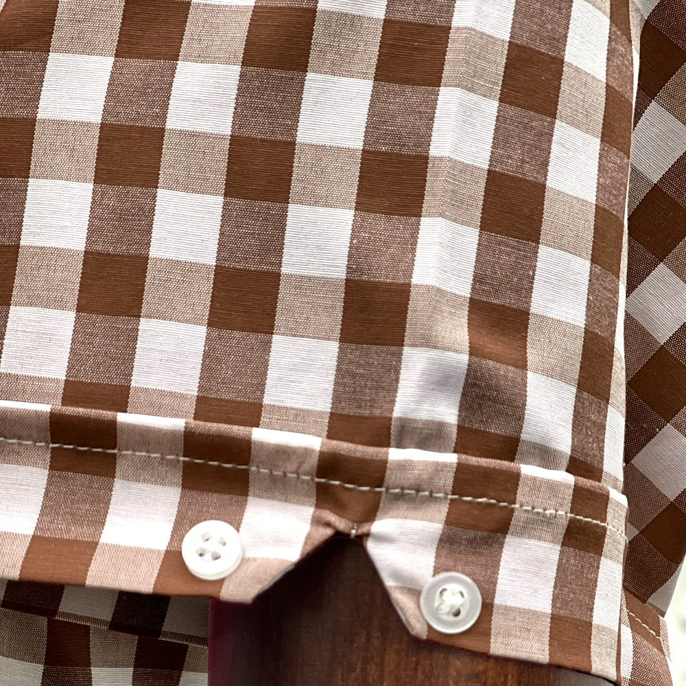 Adaptor Clothing Gingham Short Sleeve Button Down Shirt Brown - Image 4