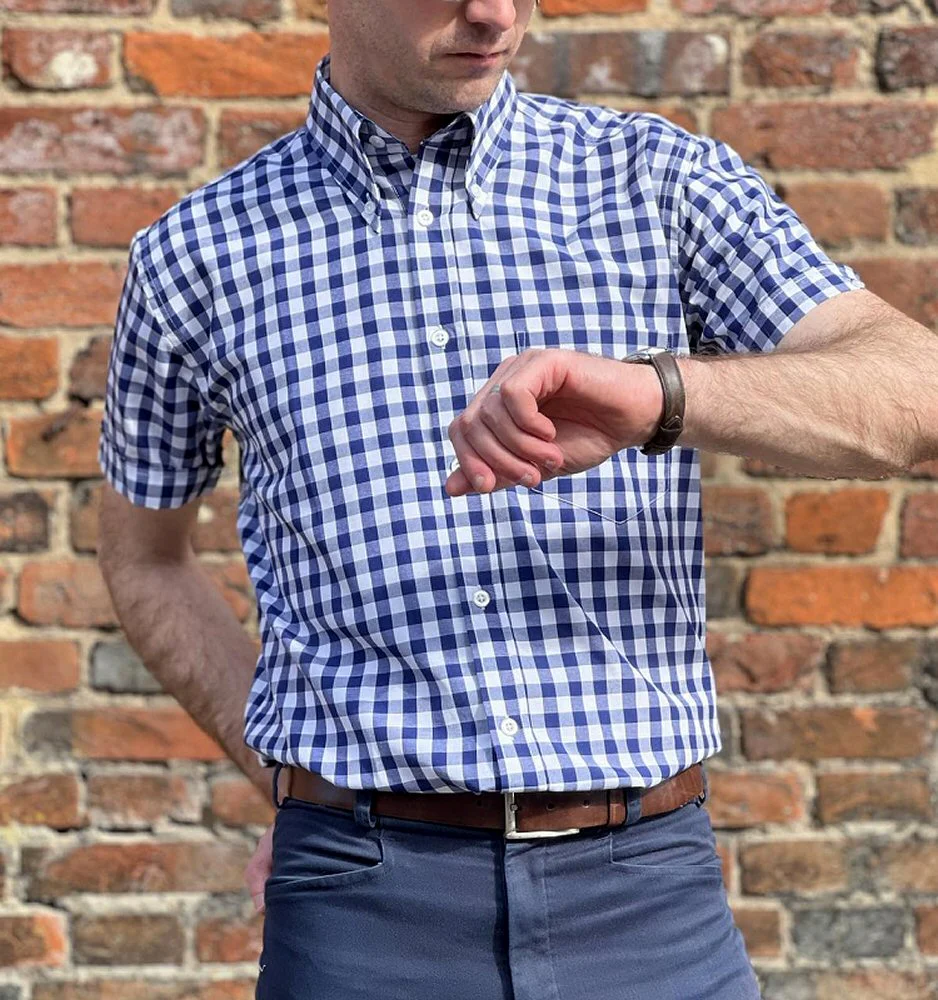 Adaptor Clothing Gingham Short Sleeve Button Down Shirt Navy - Image 6