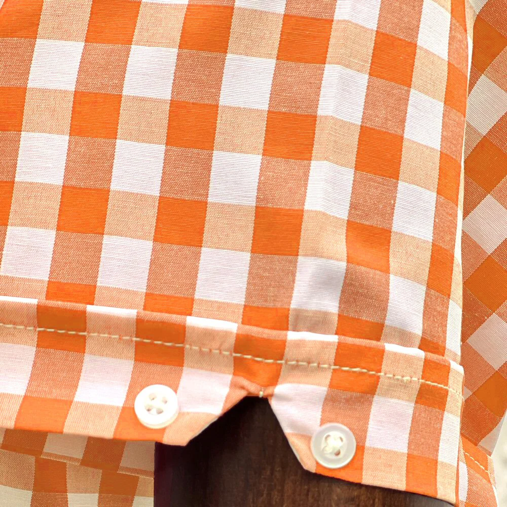 Adaptor Clothing Gingham Short Sleeve Button Down Shirt Orange - Image 5