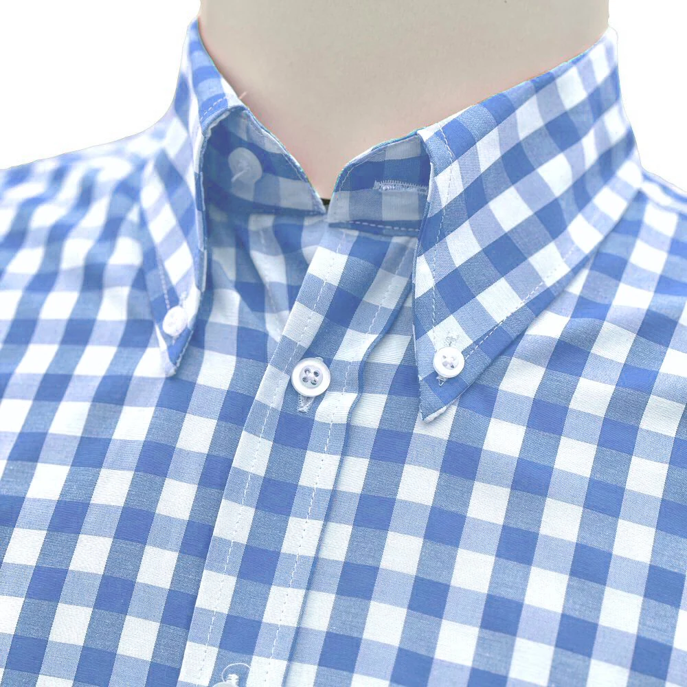 Adaptor Clothing Gingham Short Sleeve Button Down Shirt Sky - Image 2