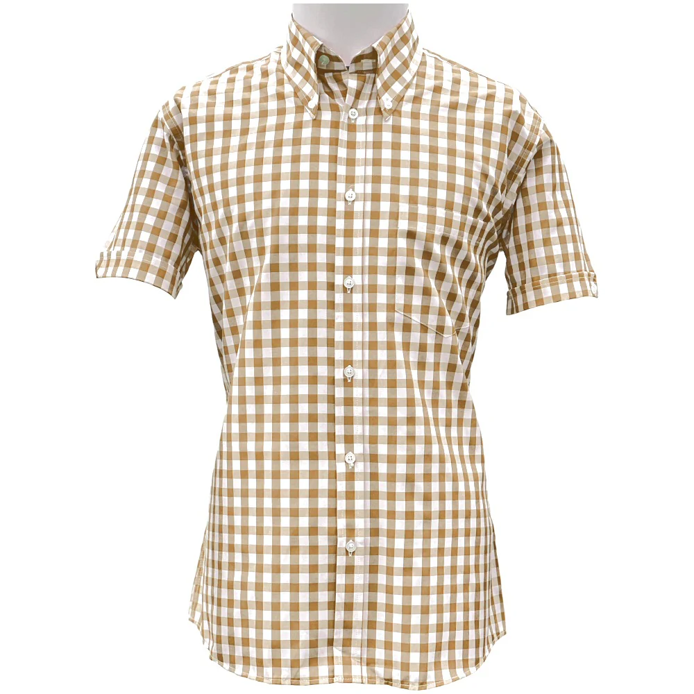 Adaptor Clothing Gingham Short Sleeve Button Down Shirt Stone