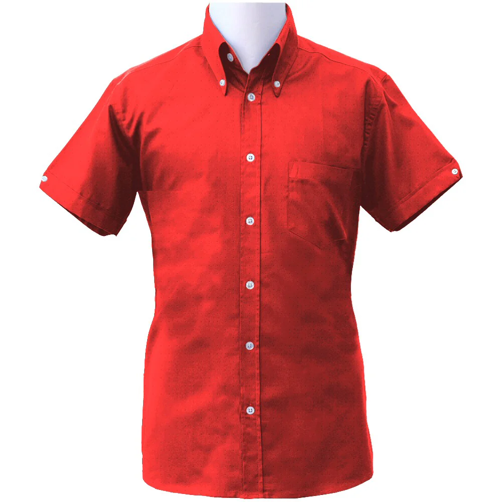 Adaptor Clothing Oxford Short Sleeve Button Down Shirt Red - Image 5