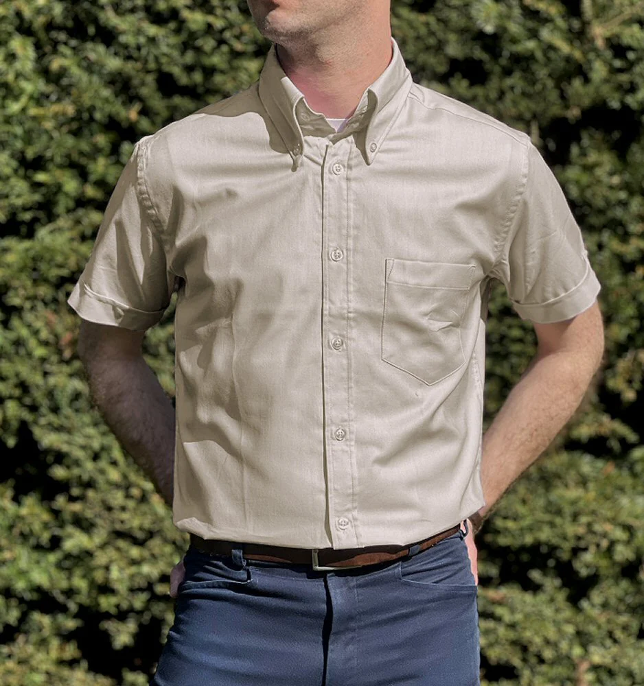 Adaptor Clothing Oxford Short Sleeve Button Down Shirt Stone - Image 11