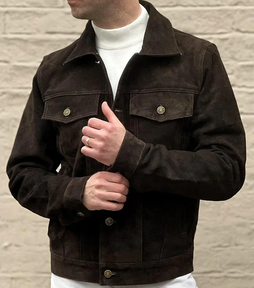 Adaptor Clothing Suede Trucker Jacket Deep Brown - Image 7