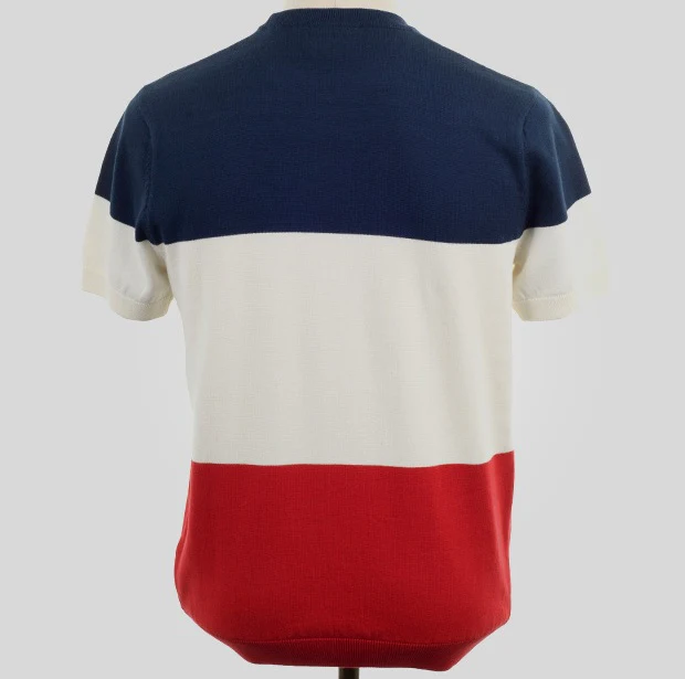 Art Gallery Fine Gauge Knit Block Stripe Crew Neck Top Red White Blue - Image 3