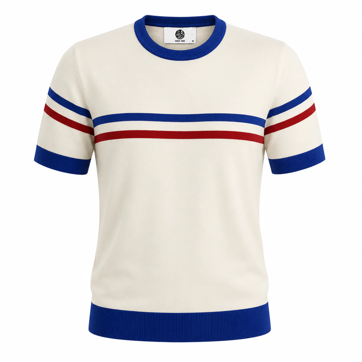 Art Gallery Fine Gauge Knit Horizontal Stripe Crew Neck Off White