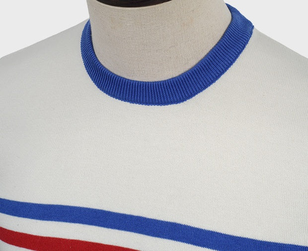 Art Gallery Fine Gauge Knit Horizontal Stripe Crew Neck Off White - Image 2