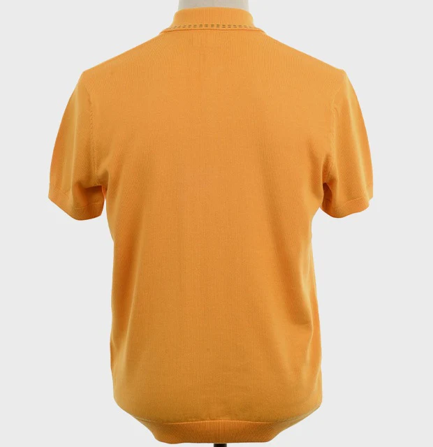 Art Gallery Fine Gauge Knit Saddle Stitch Detail Polo Shirt Amber - Image 3