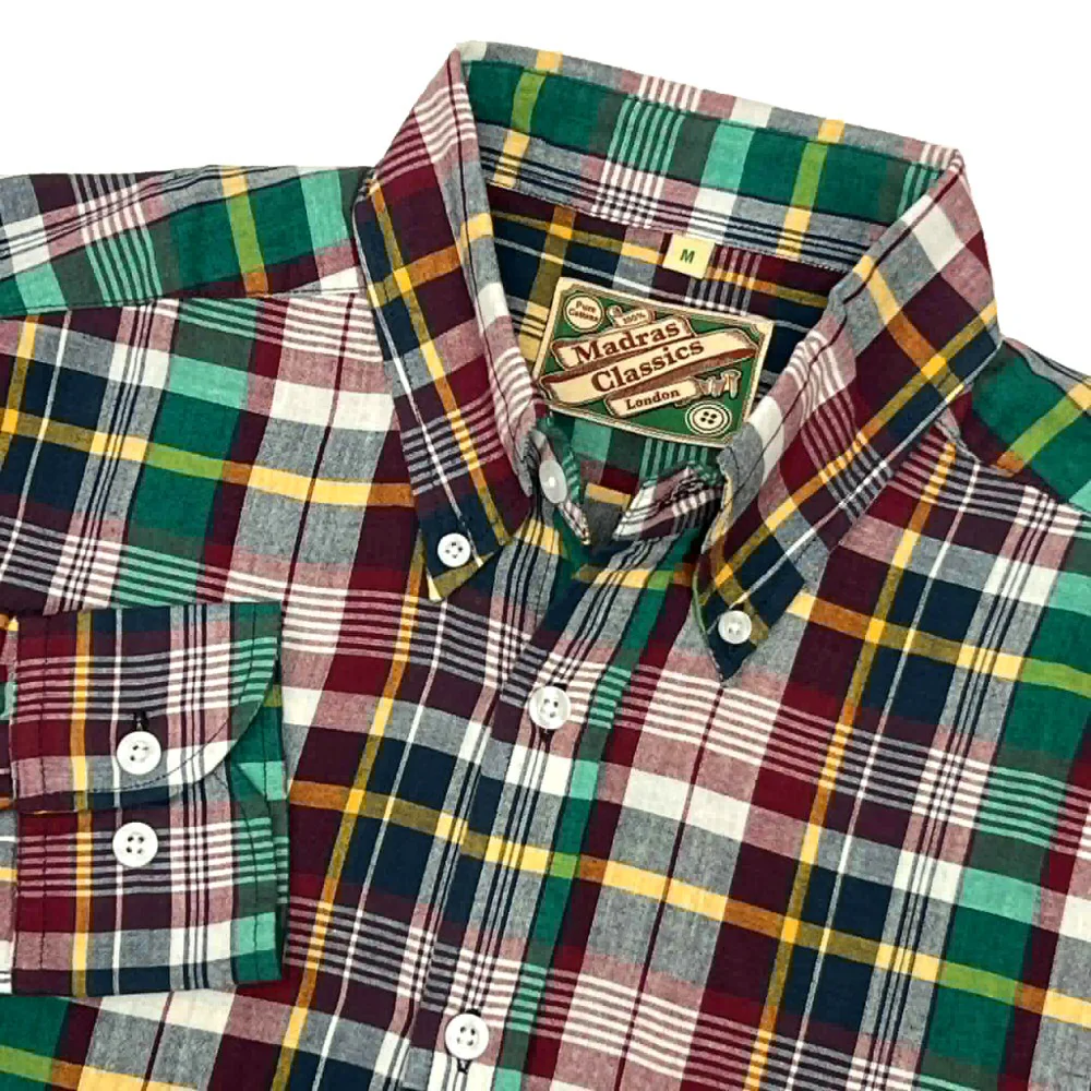 Authentic Classic Madras Check Button Down Shirt Green Wine - Image 2