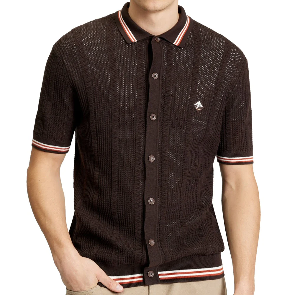 Ben Sherman Airtex Drop Stitch Knit Cardigan Brown - Image 2