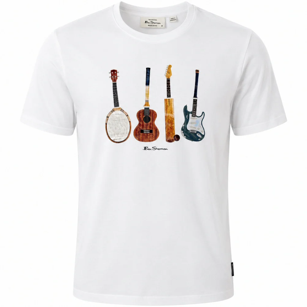 Ben Sherman Guitar Collage Print T-Shirt White