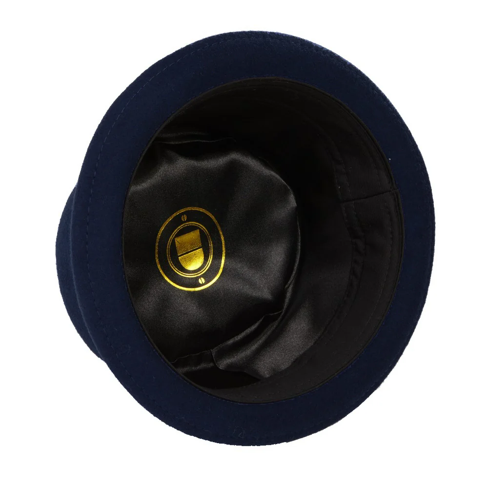 Dasmarca Rude Boy Narrow Brim 100% Wool Felt Trilby Pork Pie Hat Light Navy Blue - Image 3