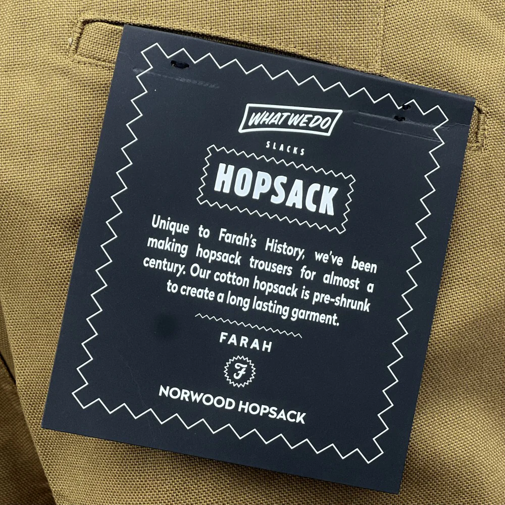 Farah Hopsack Cotton Straight Fit Trousers Dark Sand - Image 3