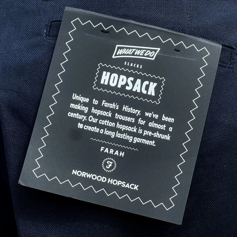 Farah Hopsack Cotton Straight Fit Trousers Navy - Image 3