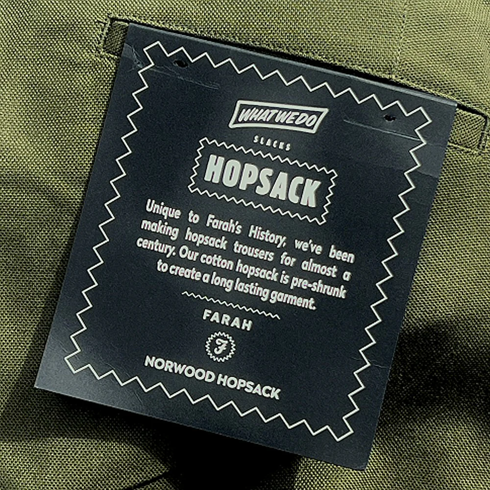Farah Hopsack Cotton Straight Fit Trousers Olive - Image 3