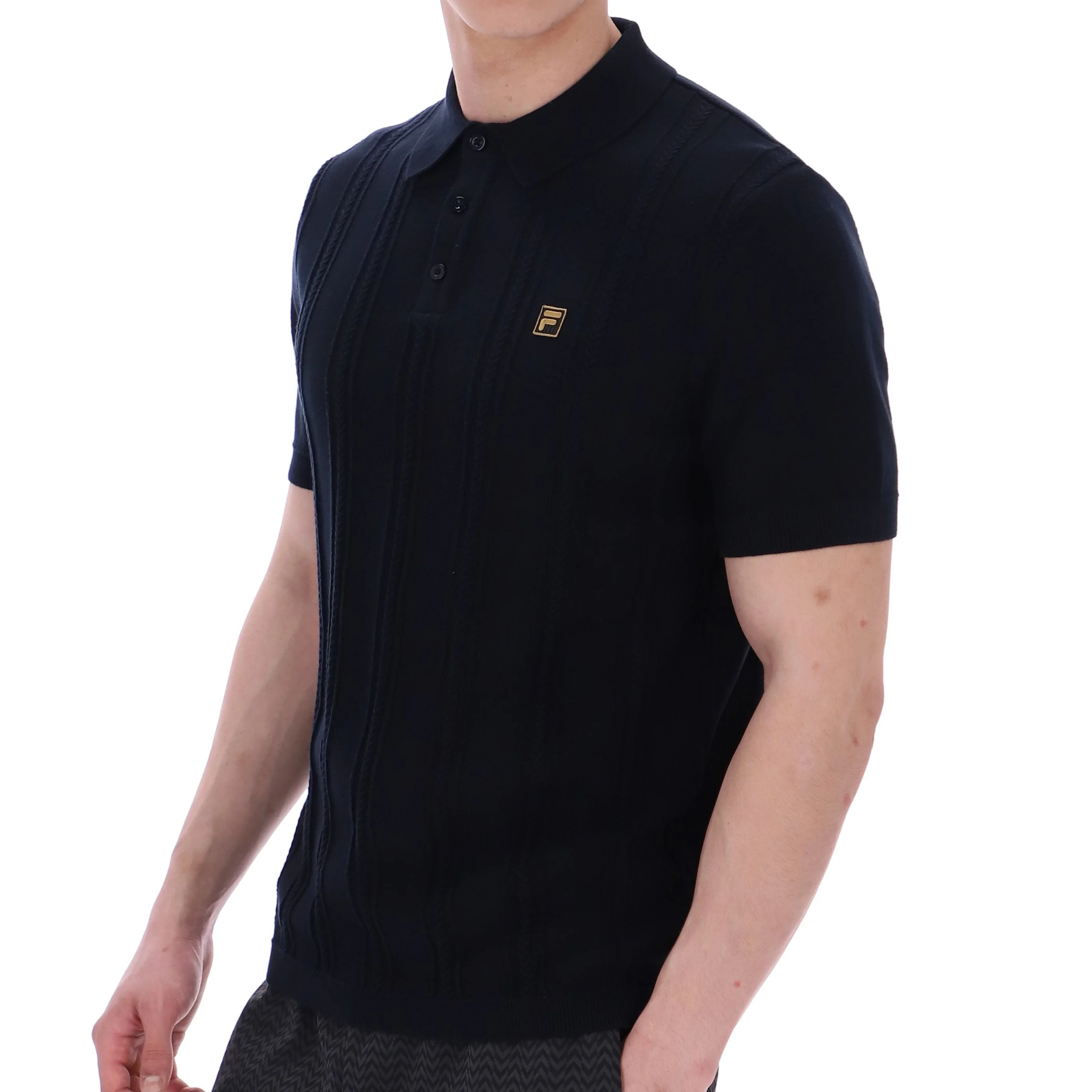 Fila Gold Collection Cable Knit Polo Black - Image 3