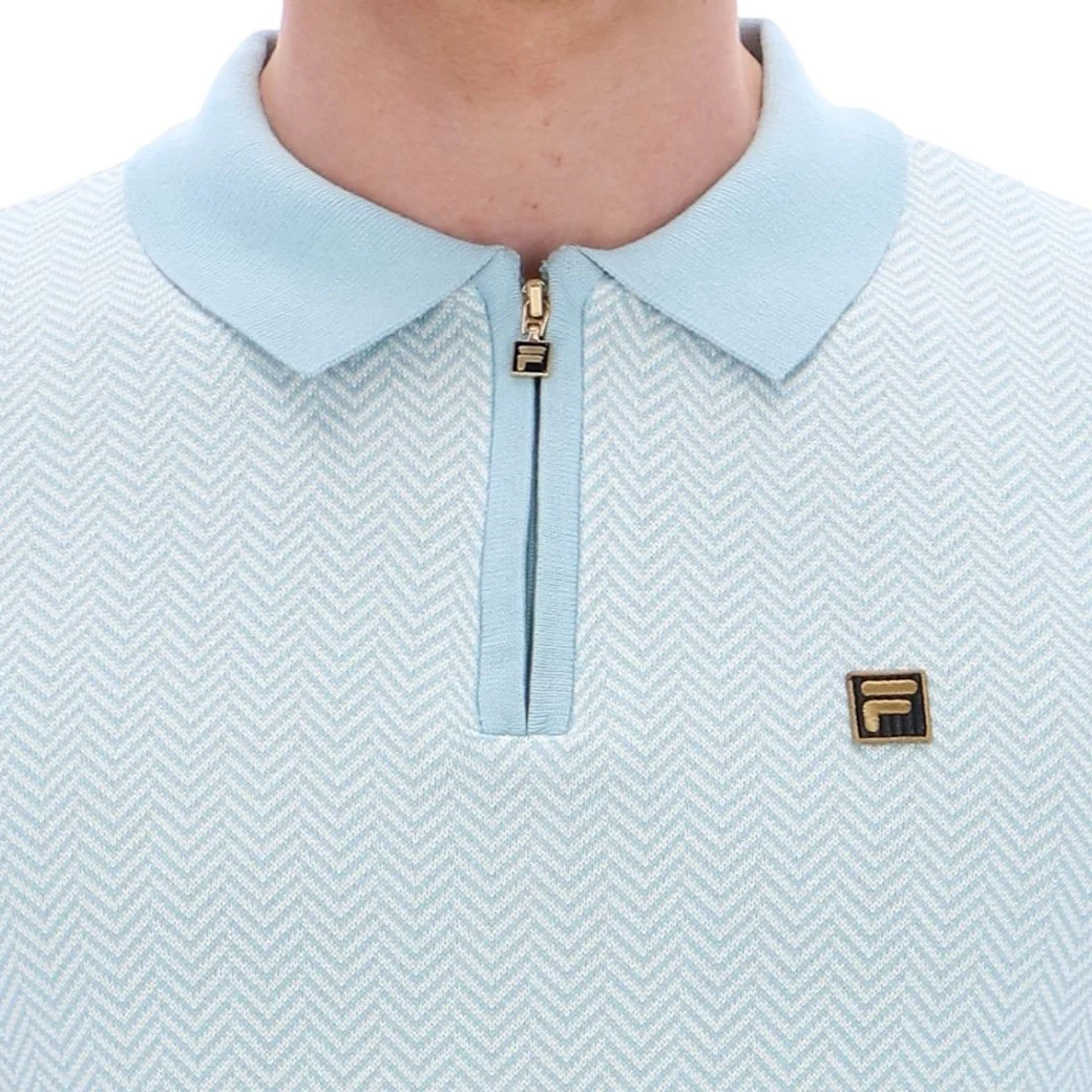 Fila Gold Collection Herringbone Knit Polo Duck Egg - Image 3