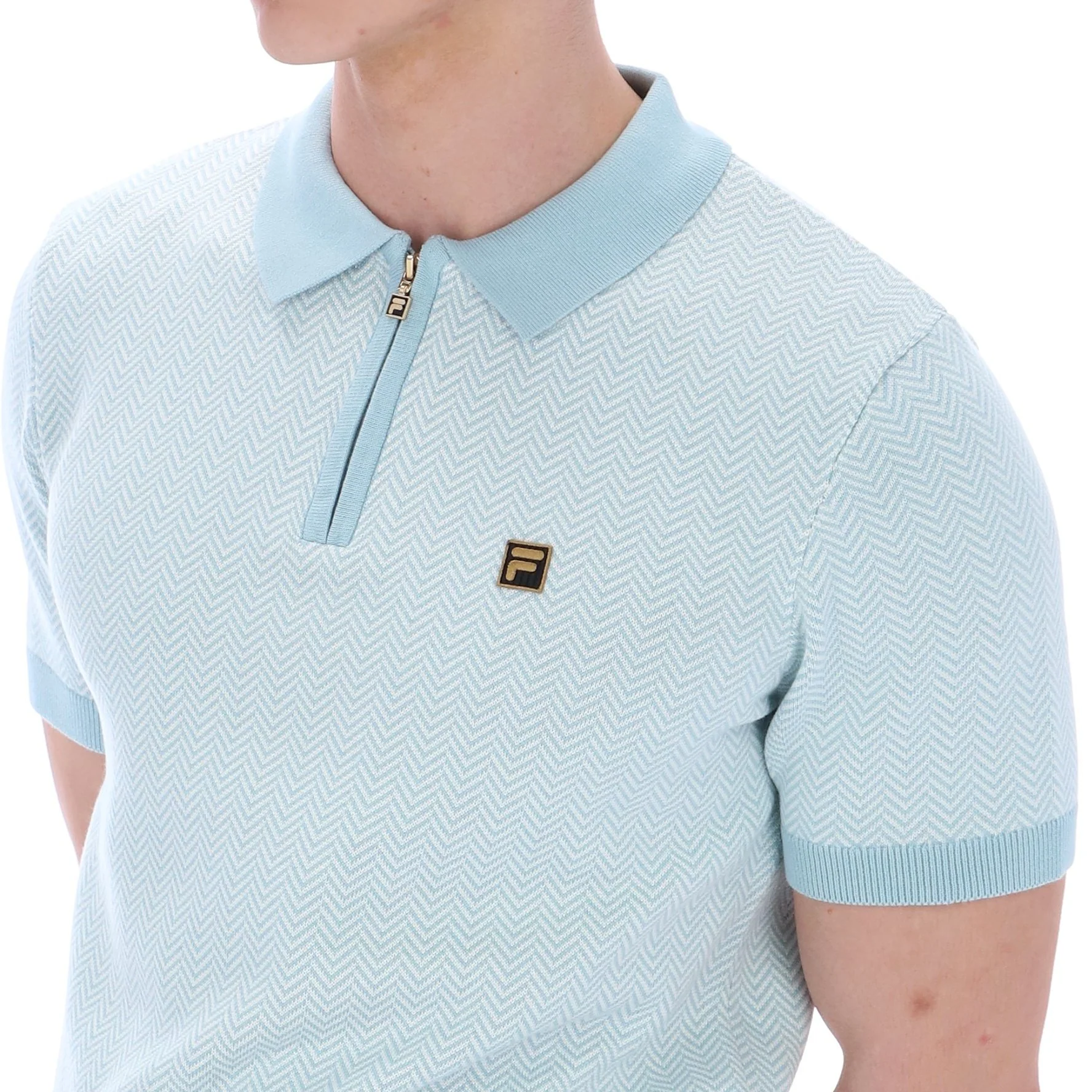 Fila Gold Collection Herringbone Knit Polo Duck Egg - Image 4