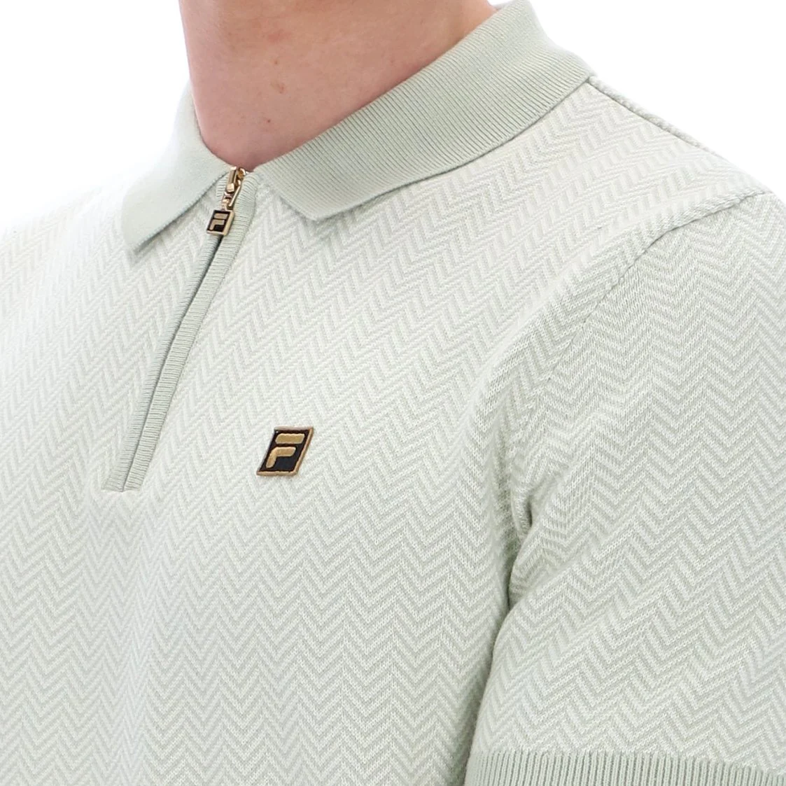 Fila Gold Collection Herringbone Knit Polo Sea Foam - Image 3