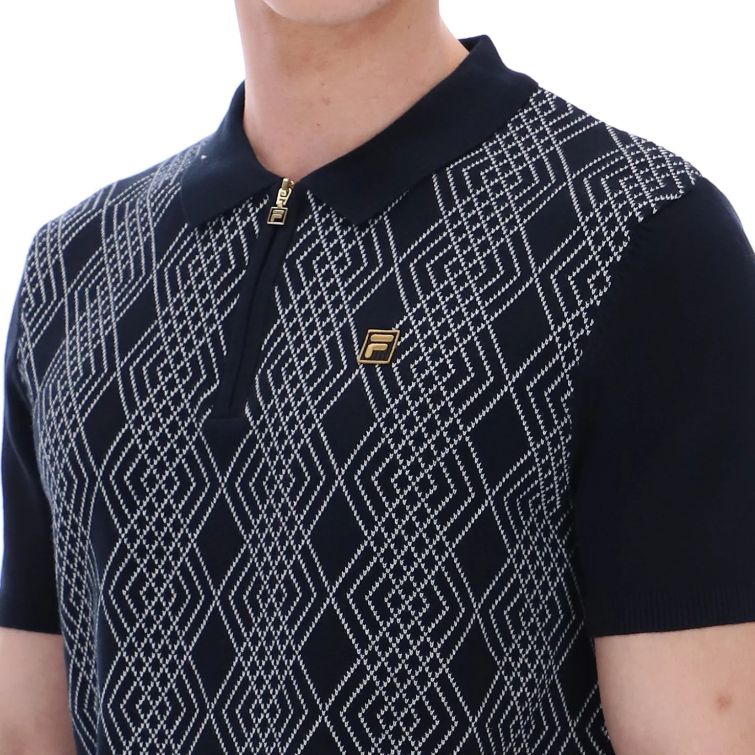 Fila Gold Collection Jacquard Knit Zip Polo Black - Image 3