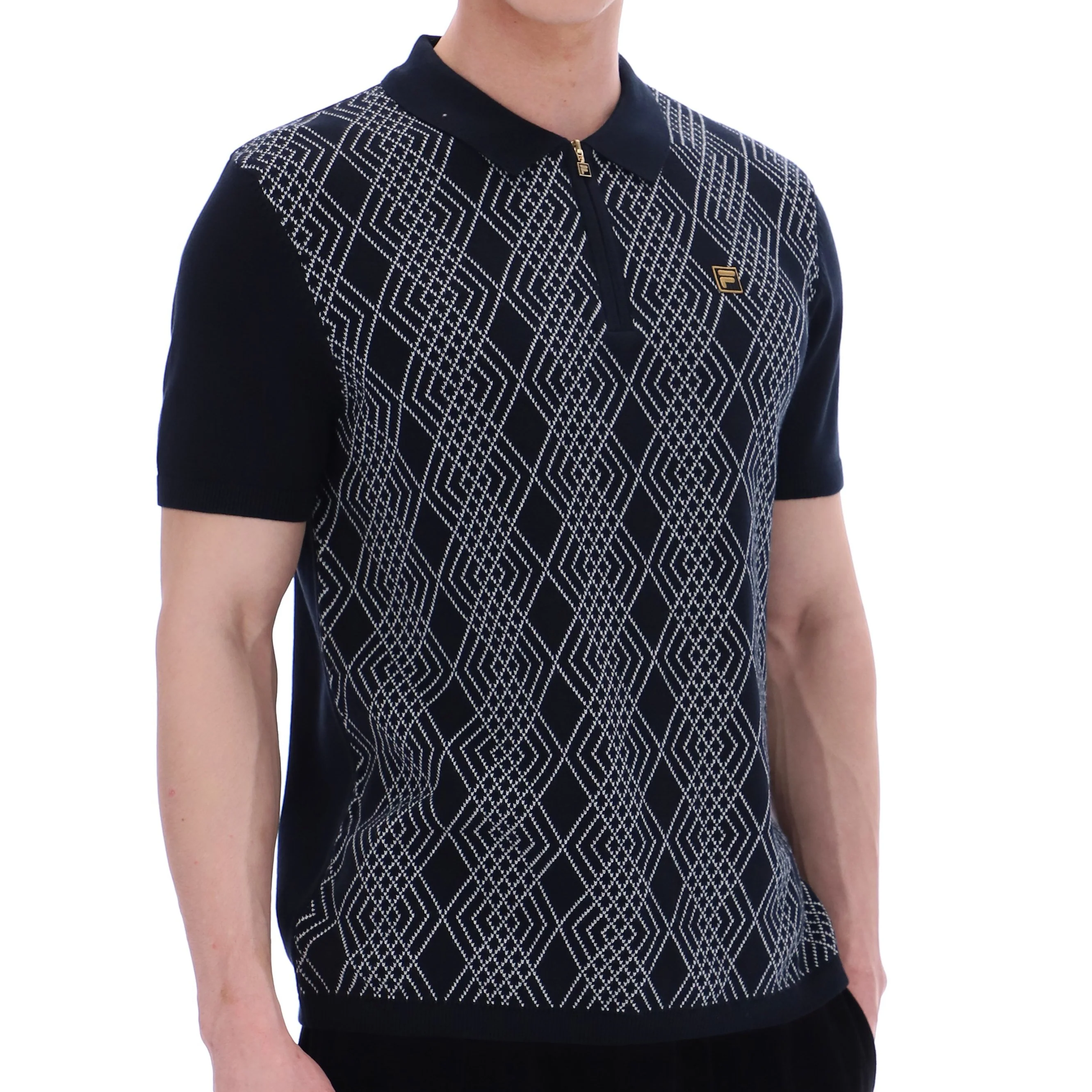 Fila Gold Collection Jacquard Knit Zip Polo Black - Image 4