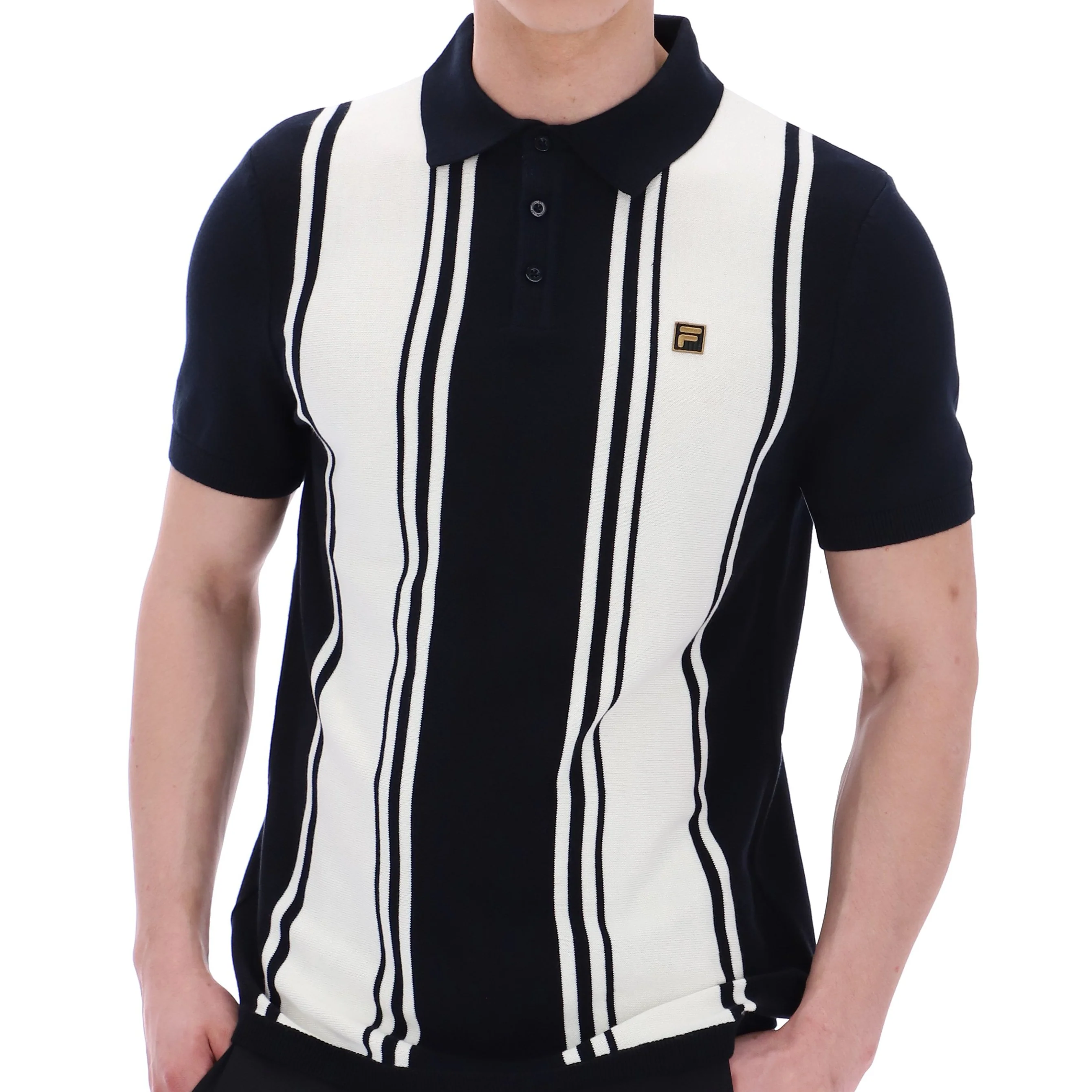 Fila Gold Collection Multi Stripe Knit Polo Black - Image 4
