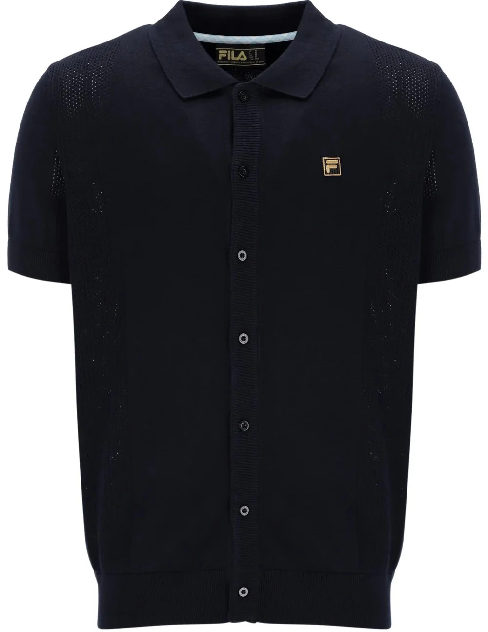 Fila Gold Collection Pointelle Knit Panel Polo Cardi Black