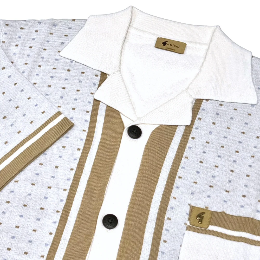 Gabicci Vintage Reilly Revere Collar Fine Gauge Knit Cardigan White - Image 2