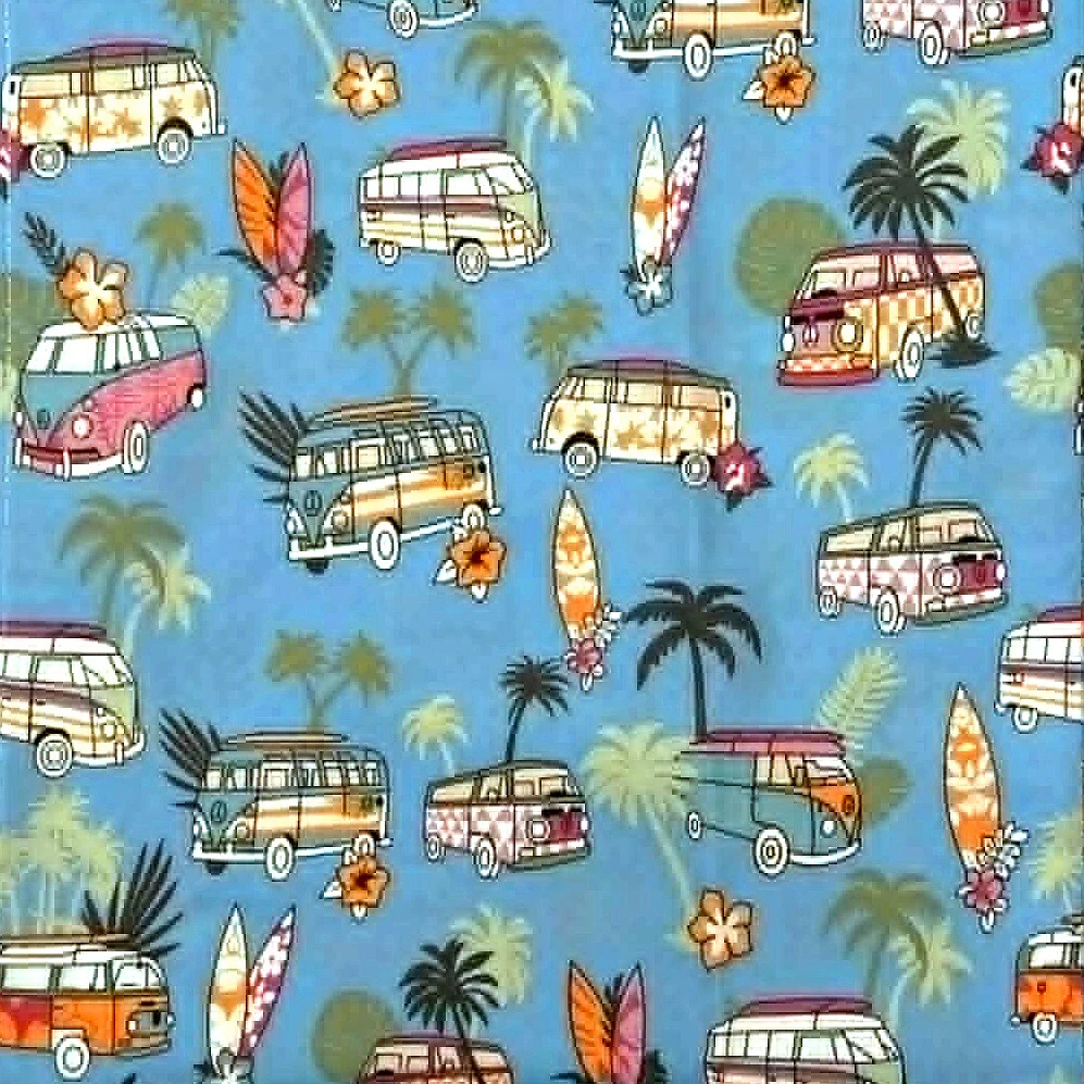 Gabicci Vintage Revere Collar Camper Van Print Shirt Blue - Image 3